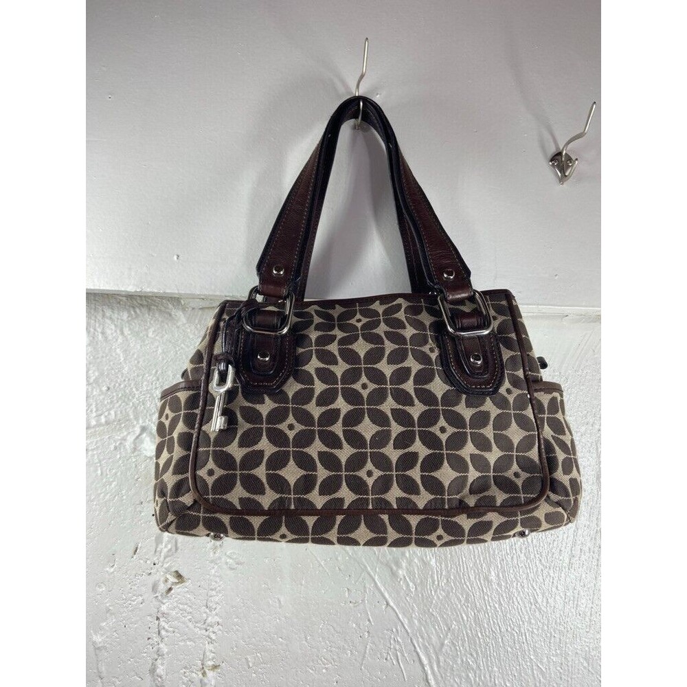 FOSSIL WOMENS SHOULDER BAG CANVAS 12 X 7 SIDE POCKETS 3 COMPARTMENTS